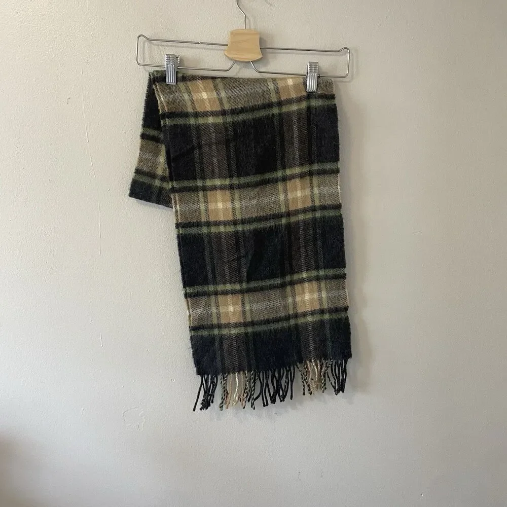 J McLaughlin Extra Fine Merino Wool Scarf Plaid Made In Ireland